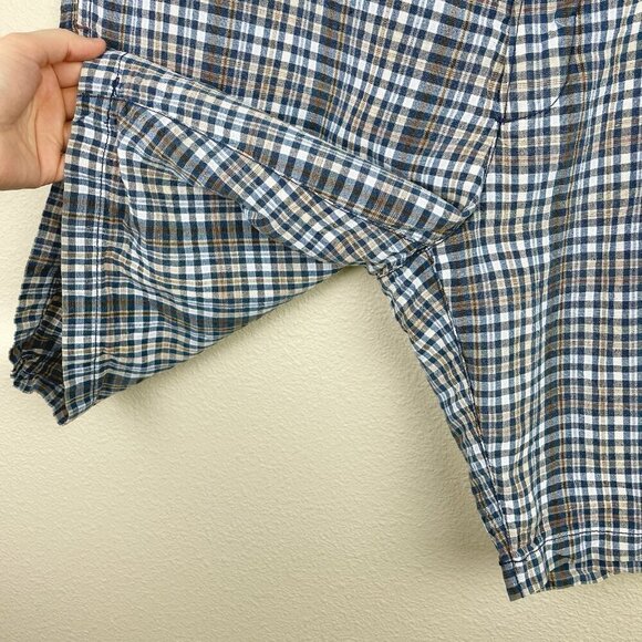 Tommy Bahama Men's 40 Plaid Gingham Plaid Linen Blend Shorts Blue Tan Flat Front - Picture 3 of 14